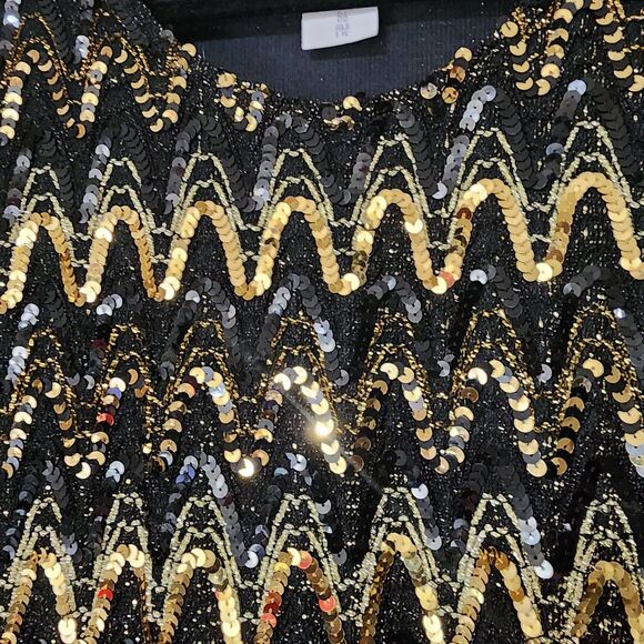 Roamans Black Gold Sequin VINTAGE Holiday Shell Top Plus Size 20/22 Stretch - Picture 14 of 16